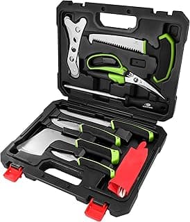 Mossy Oak Hunting Field Dressing Kit - 10 Piece Portable Butcher Game Processing Set with Storage Case, for Deer Hunting, Fishing, Camping, Survival