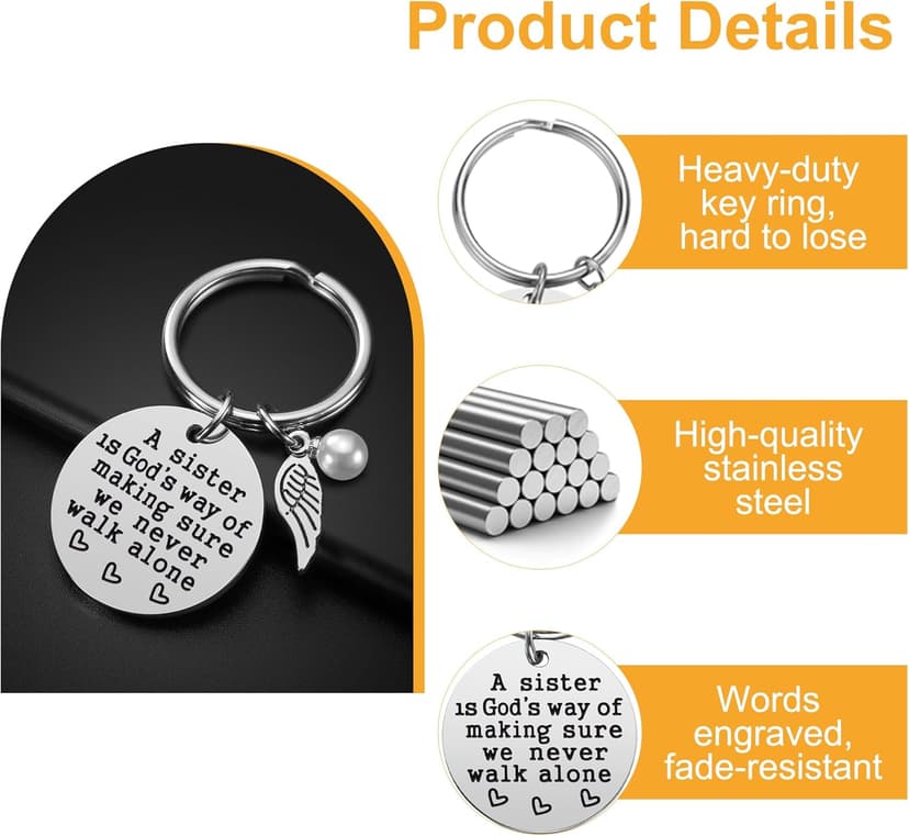 Sister Gift - A Sister is God's Way of Making Sure We Never Walk Alone KeychainJewelry Christmas Birthday Gifts for Sisters from Sisters