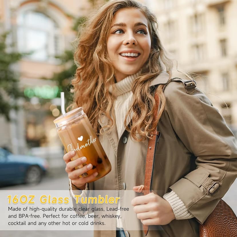 7PCS Godmother Proposal Gift, Will You Be My Godmother 16oz Glass Cup Bracelet Keychain Candle Self Care Gifts Basket for Women, God Mother Proposal Gift