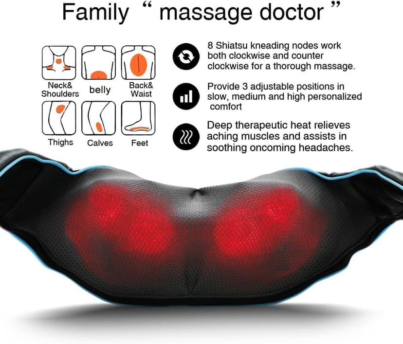 Mo Cuishle Shiatsu Back Shoulder and Neck Massager with Heat, Electric Deep Tissue 4D Kneading Massage, Best Gifts for Women Men Mom Dad, Fathers Day, Mothers Day, Christmas Gifts