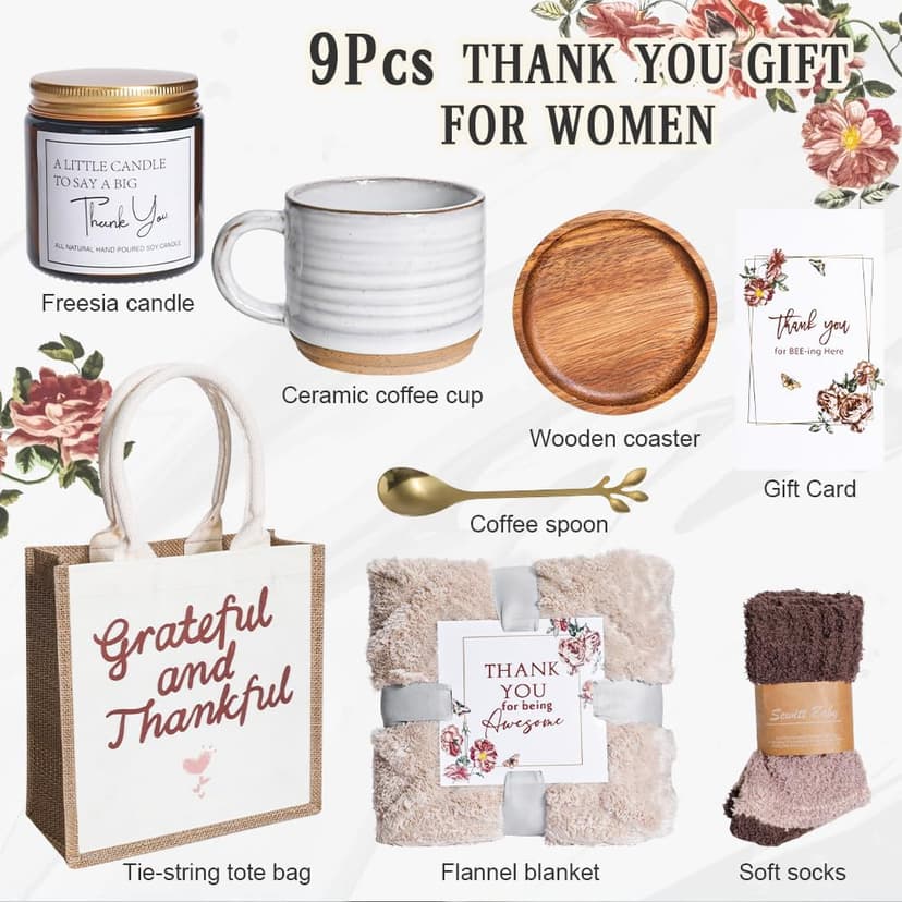 Thank You Gifts for Women,8Pcs Luxury Gift Set, Perfect for Teachers, Nurses, Coworkers, Friends,Boss,Includes Blanket, Mug, Candle, Coaster