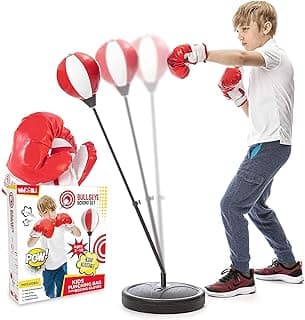 Whoobli Punching Bag for Kids and Toddler Incl Boxing Gloves| 3-10 Years Old Adjustable Kids Punching Bag with Stand| Sports Toy for Boys| Ideal Christmas Birthday Gift for Children; New 2025