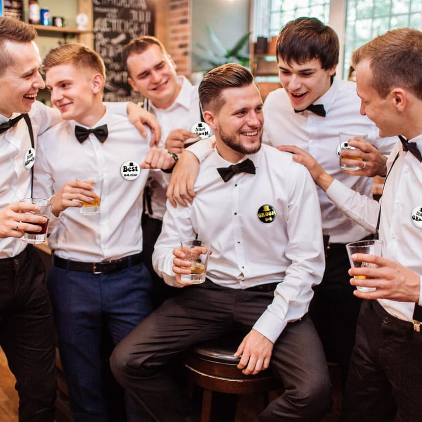 12 Pcs Bachelor Party Buttons Pins Set - Black Gold Groom Button, White Black Best Man Button and Team Groom Button Pins for Bachelor Party Supplies, Decorations, Ideas, Gifts, Jokes and Favors