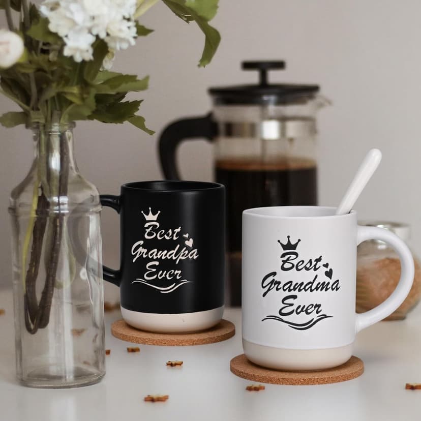 Cabtnca Gifts for Grandparents, Best Grandma and Grandpa Ever Mug Set, Christmas Grandparents Gifts for Grandma Grandpa from Granddaughter Grandkids, Grandparent Day Gift, 16 Oz Black & White