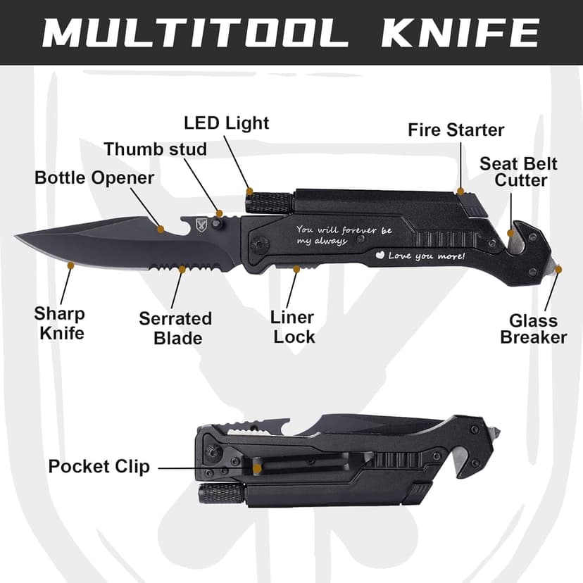Gifts for Him Men, Christmas Anniversary Birthday Gifts for Boyfriend Husband, Stocking Stuffers for Him, Engraved Pocket Knife, Camping Hiking Multitool Knife Present, Folding Knives with Wood Box