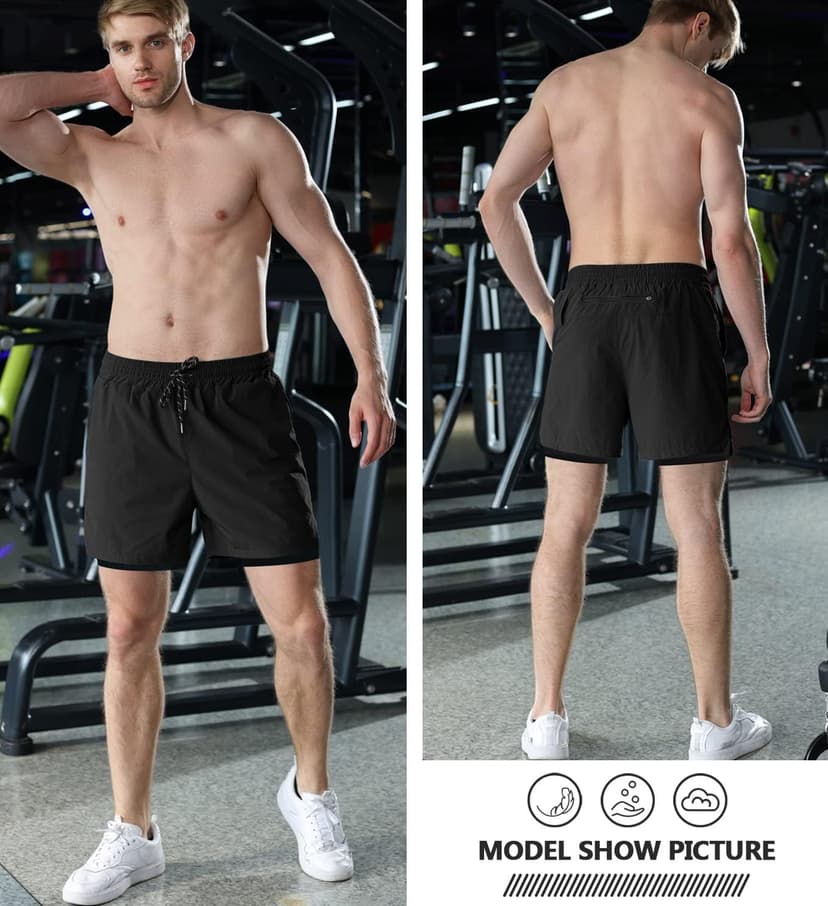 Aolesy Men's 2 in 1 Running Shorts 5" Workout Gym Athletic Shorts for Men Quick Dry Lightweight Training Shorts with Pockets