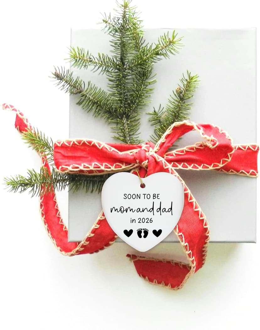 Soon to Be Mom & Dad in 2026 Christmas Tree Decoration Ornament Keepsake Sign Heart Plaque Mom and Dad to Be Gift Pregnancy Gifts for New Parents Expecting Mommy Daddy Gift