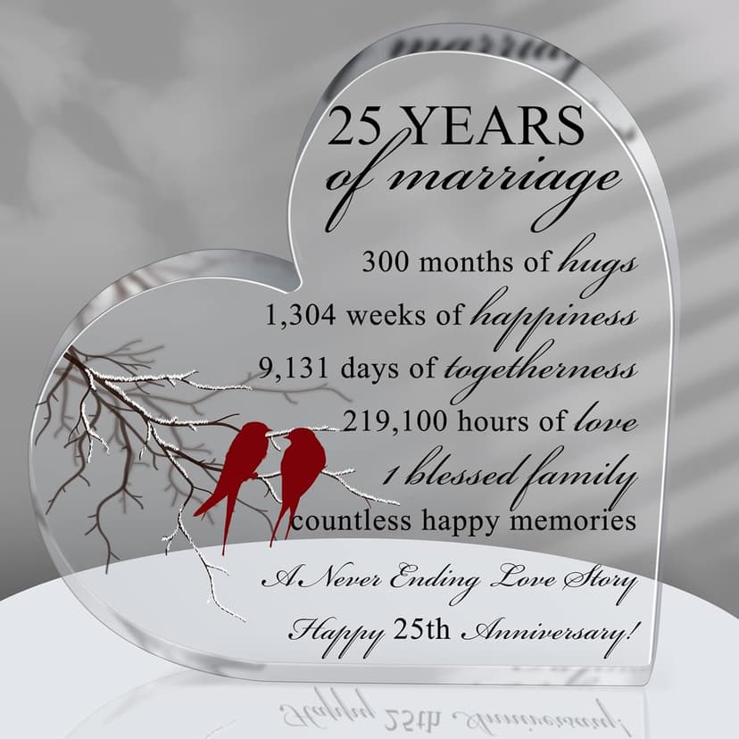Qunclay 25th Years of Marriage Gift Wedding Anniversary Souvenir Heart Marriage Keepsake Decoration Present for Couple Parent Women Mom Husband Wife He She Friend Grandparents