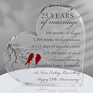 Qunclay 25th Years of Marriage Gift Wedding Anniversary Souvenir Heart Marriage Keepsake Decoration Present for Couple Parent Women Mom Husband Wife He She Friend Grandparents