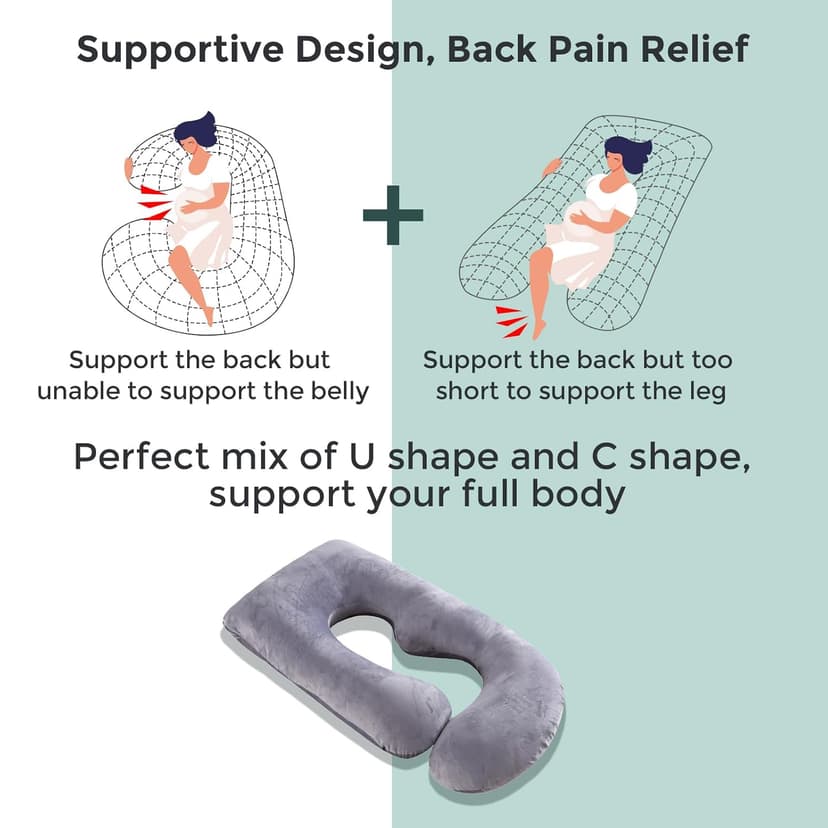 Momcozy Pregnancy Pillows for Sleeping, U Shaped Full Body Maternity Pillow with Removable Cover - Support for Back, Legs, Belly, HIPS for Pregnant Women, 57 Inch Pregnancy Pillow for Women, Grey