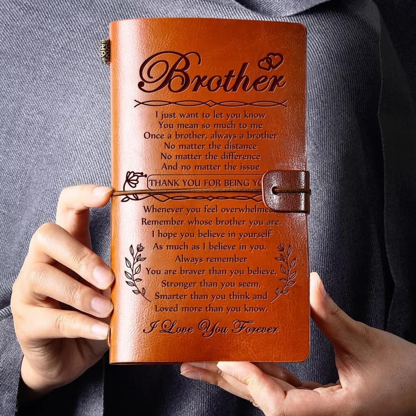 Hiipeenow Brother Gifts from Sister, Leather Travel Journal 140 Pages Presents, Birthday Graduation Christmas Valentines Fathers Day Wedding Day Gifts for Brother