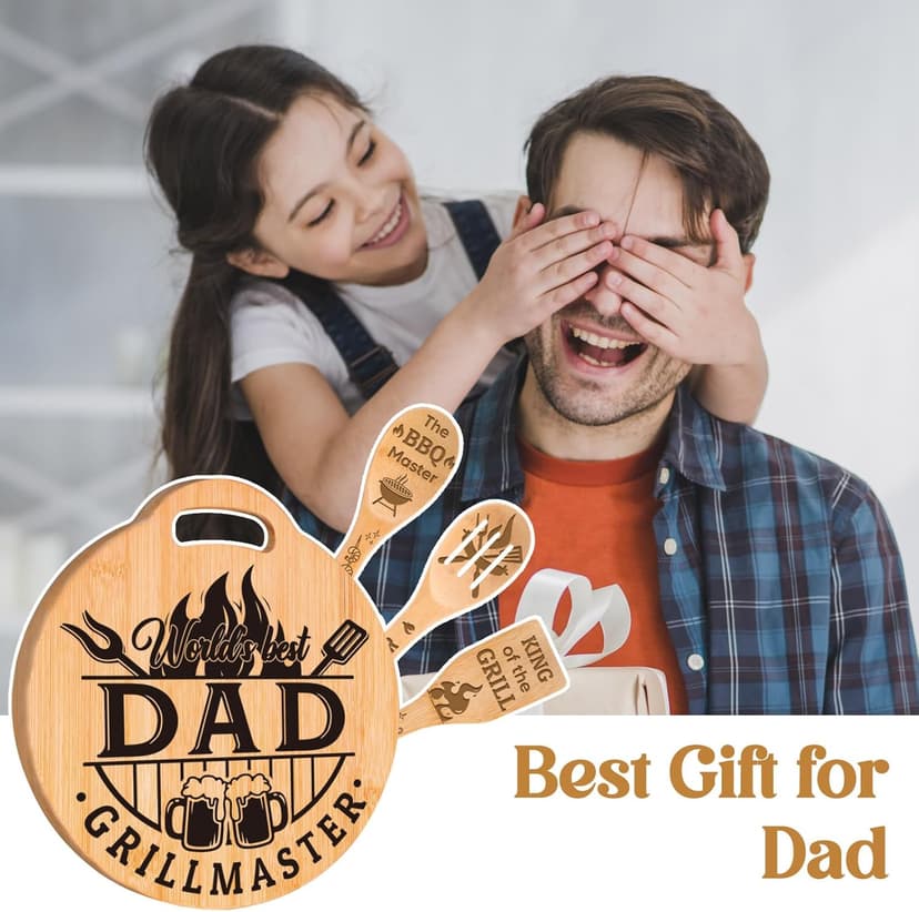 Dad Birthday Gift - Engraved Bamboo Cutting Board Set, Unique Gifts for Dad from Daughter/Son, Fathers Day Christmas Birthday Gifts for Dad Daddy Father