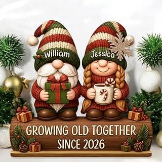 Personalized Growing Old Together Christmas Wooden Plaque, Custom Couple Figurine Gift, Festive Holiday Home Decor, Romantic Keepsake for Husband Wife, Grandparents, Anniversary Christmas Gift
