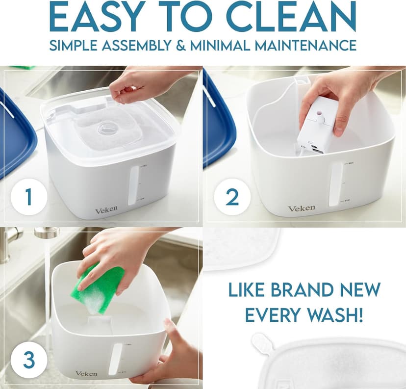 Veken Innovation Award Winner 95oz/2.8L Pet Fountain, Automatic Cat Water Fountain Dog Water Dispenser with Replacement Filters for Cats, Dogs, Multiple Pets (Grey, Plastic)