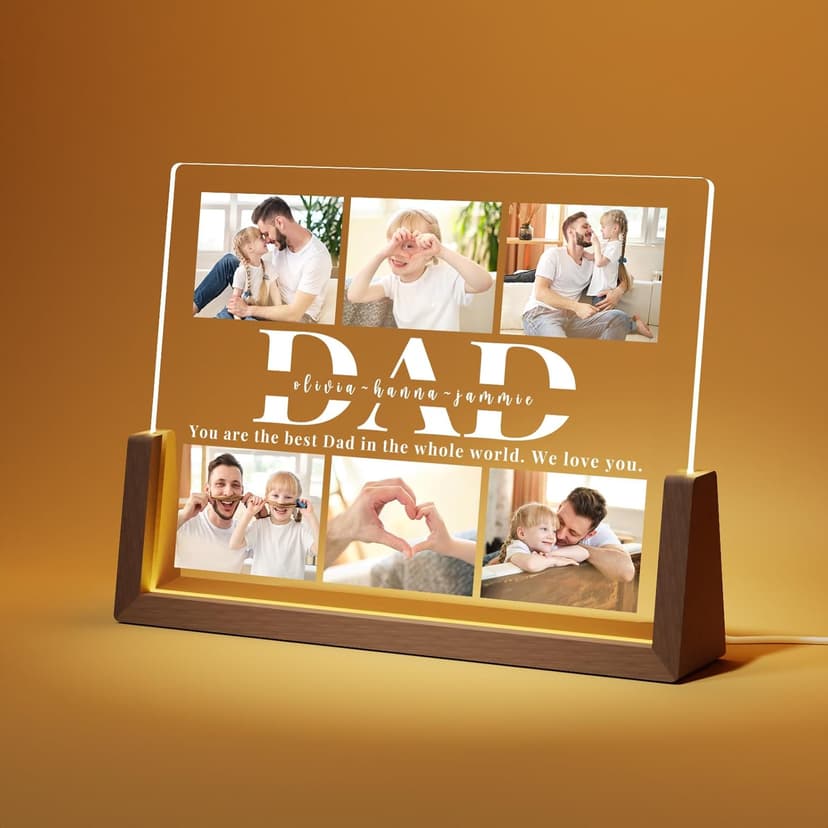 Personalized Dad Gifts for Fathers Day, Custom Fathers Day Gift from Daughter Son Kids, Customized Dad Gifts for Husband from Wife, Unique Best Dad Picture Frame with Your Photos