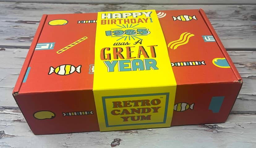 RETRO CANDY YUM ~ 1985 40th Birthday Nostalgic Candy Gift Basket Box Assortment from Childhood Memories for 40 Year Old Woman or Man Born 1985 jr