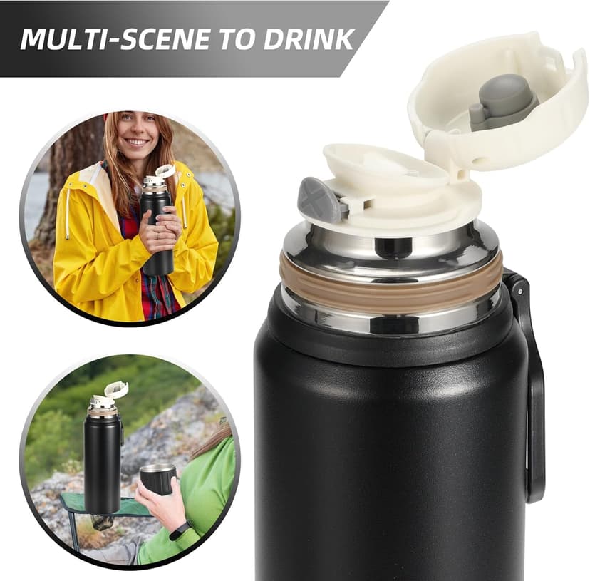 750ml/27 OZ Coffee Thermo with 3 cups, Insulated Water Bottle, Stainless Steel Vacuum Flask Set for Hot and Cold Drinks, Gifts Box