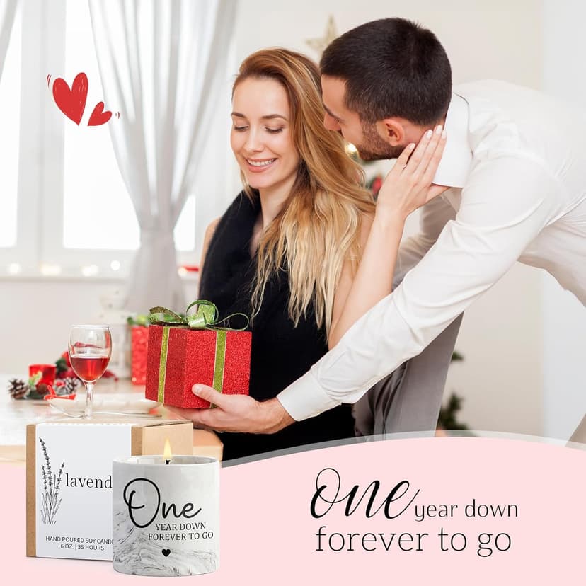 1 Year Anniversary Candle for Girlfriend Boyfriend - One Year Anniversary Wedding Gifts for Couple First Year Anniversary Present for Wife Husband Fiance - 6 Oz 1st Anniversary Porcelain Candle