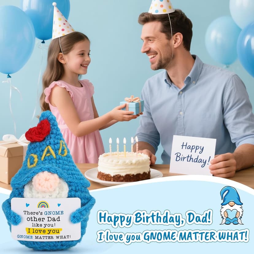 Dad Gifts Fathers Birthday - Handmade Knitted Gnome Funny Gift for Father's Day Birthday Christmas, Cute Gnome for Father Papa Present from Daughter Son, I Love You Gnome Matter What