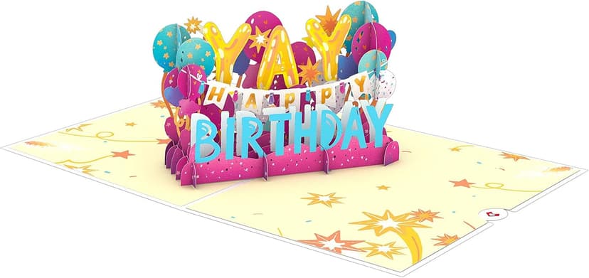 Lovepop Birthday Pop-Up Card for Her, Him, Girls, Boys - 3D Celebration Cards - Yay Happy Birthday - 5" x 7" - Blank Notecard & Envelope Included