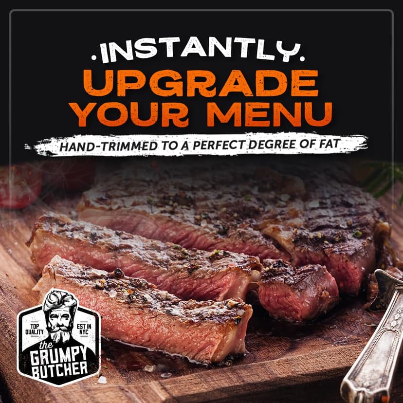 Grumpy Butcher Box Meat Food Gifts – Includes 2 Top Sirloin Steaks (6 oz), 2 Duroc Bone-In Pork Steaks (14 oz) & 2 Large Fully-Cooked Chicken Breasts – Lean Steak & Premium Meat Gift Box