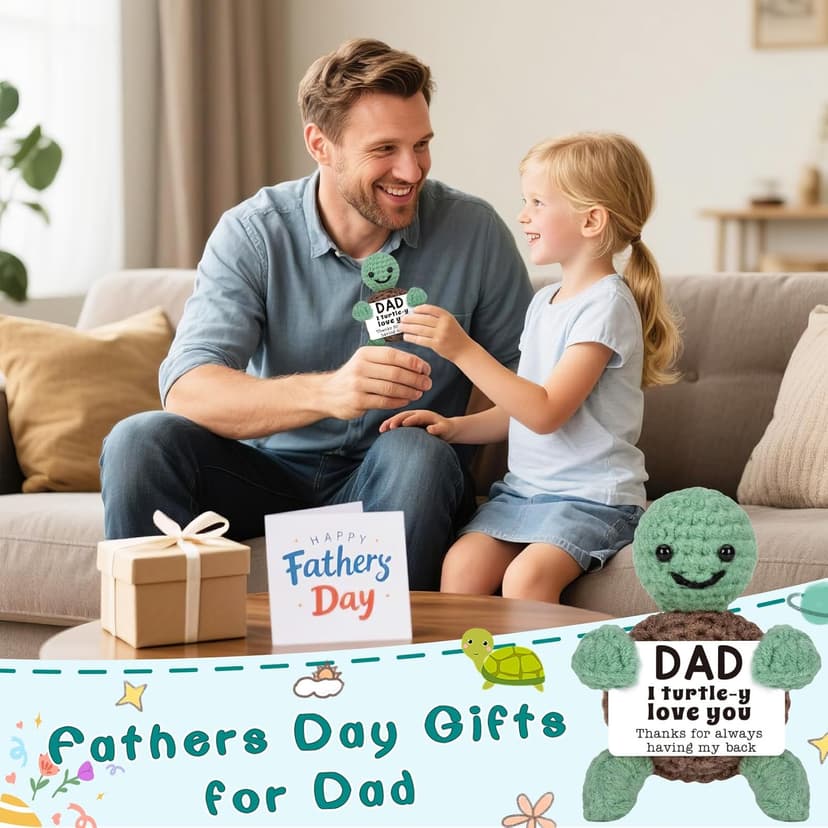 Mini Funny Turtle Dad Gifts from Daughter Son Wife, Birthday Gifts for Dad Father Daddy Presents, I Love You Small Cute Stuff Things, Handmade Emotional Positive Crochet Turtle