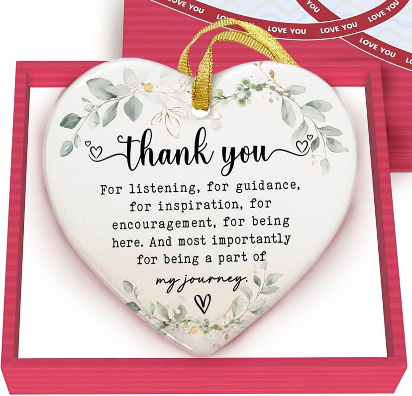 Gossby Heart-Shaped Thank You Ceramic Ornament - Appreciation Gift for Women - Thank You Gift for Coworker, Friend, Teacher, Boss, Employee - Car Hanging Decoration Ornament - Wine Bottle Decor