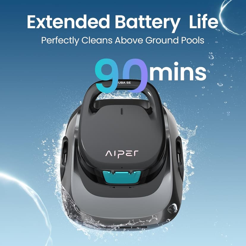 AIPER Scuba SE Cordless Pool Cleaner with 90-Min Runtime, Smart Self-Parking, Lightweight, Pool Vacuum for Above Ground Pools up to 860 Sq.ft