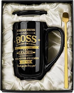 Boss Gifts - Best Bosses Day Gifts for Men Women - Funny Office Christmas Appreciation Gift for Boss Lady, Manager, Leader Female Male Birthday, Large 18 Oz Metal Glaze Ceramic Mug with Nice Gift Box