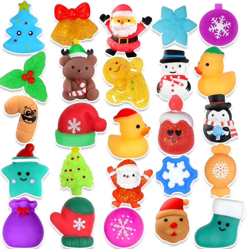 LIAM&AVA Christmas Squishy Toys, 25 PCS Mochi Squishies Bulk Toy for Girls Boys Kids, Christmas Party Favors, Christmas Fidget Sensory Goodie Bags Filler Gifts Decorations