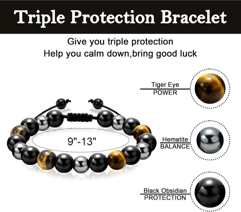 Sereney 9 10 11 12 13 15 16 18 21 30 40 50 60 Year Old Birthday Gifts for Him Boys, Handmade Triple Protection Bracelets as Adjustable National Boyfriend Day Bracelets for Boys Son Grandson Dad Man