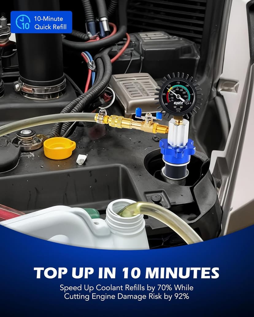 Orion Motor Tech Coolant Vacuum Refill Kit, 13pc Radiator Cooling System Tool Set with Conical Adapter 4 Round Adapters for Leak Detection Cooling Refill, Vacuum Coolant Fill Kit with Splashproof Hose