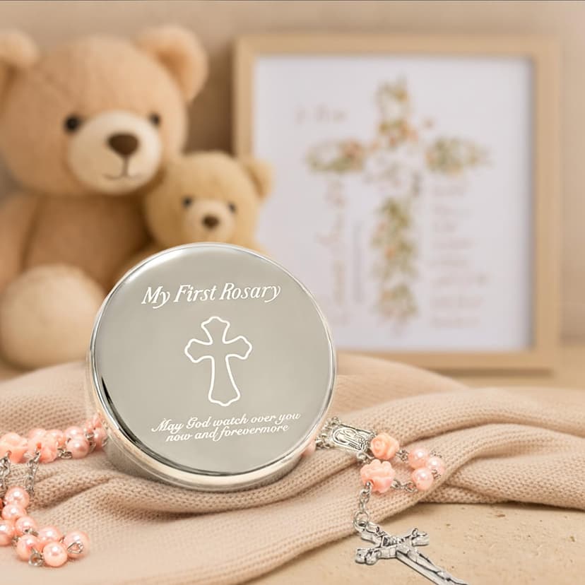 Baptism Gifts for Girl - My First Rosary with Silver-Plated Keepsake Box, Catholic Christening Gift Set, Pink Rosary for Kids, Baptism, First Communion & Baby Dedication Gifts for Girls from Godparent