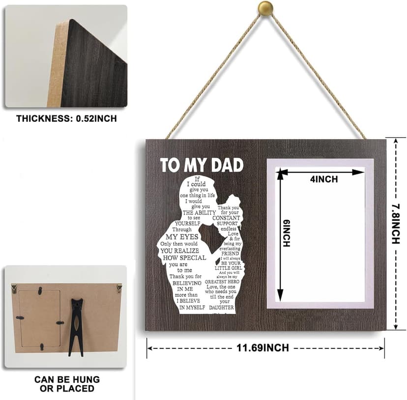 Cool Dad Gifts Ideas from Daughter, To Thank You Dad Birthday Gift Wooden Picture Frame for Dad's Christmas Thanksgiving Retirement Fathers Day Tabletop Wall Decor, Meaningful Appreciation Present