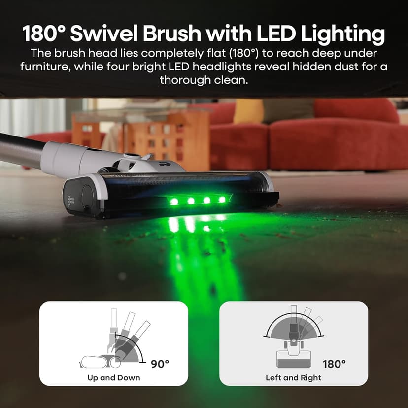 ElecKeys Cordless Vacuum Cleaner, 580W 48KPA 65Mins Vacuum Cleaners for Home, Self-Standing Anti-Tangle Vacuum with LED Display, Rechargeable, Lightweight, Cordless Vacuum for Floors/Pet Hair/Carpets