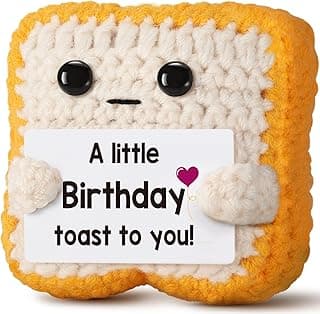A little Birthday Toast to you - Crochet Toast Happy Birthday Gifts Card, Fathers Day Dad Gifts for Mom Women Men Her Him Sister Best Friend Girls Boys Fanny Handmade Knitted Emotional Positive Toast
