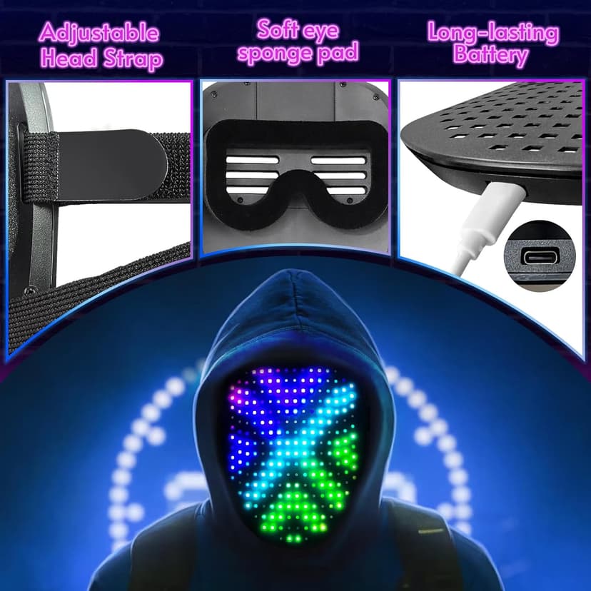 Gootus Led Mask Halloween Costume for Kids Adults, Face Transforming Light up Mask with Gesture Sensing, Cool Toys Great Gift for Birthday Costume Party Christmas