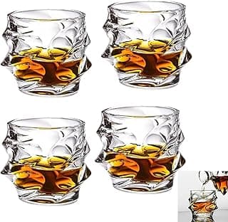 Storm Japanese Crystal Whisky Glass, Old Fashioned Whiskey Glasses, Bourbon Gifts for Men, Unique Stemless Wine Glass Set (4PCS)