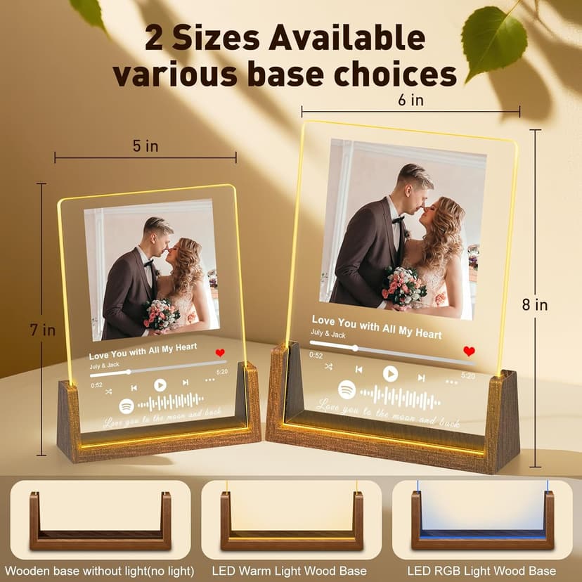 Custom Spotify Plaque-Personalized Picture Frames with Night Light,Music Plaque Frame,Personalized Anniversary Birthday Gifts for Women Men Girlfriend Boyfriend Couples