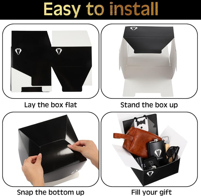 13 Pcs Best Man Proposal Gift Set Stainless Steel Flask Box Bag Shot Glass Bottle Opener Pocket Watch Sunglasses Knife Sock Card Toiletry Bag for Wedding