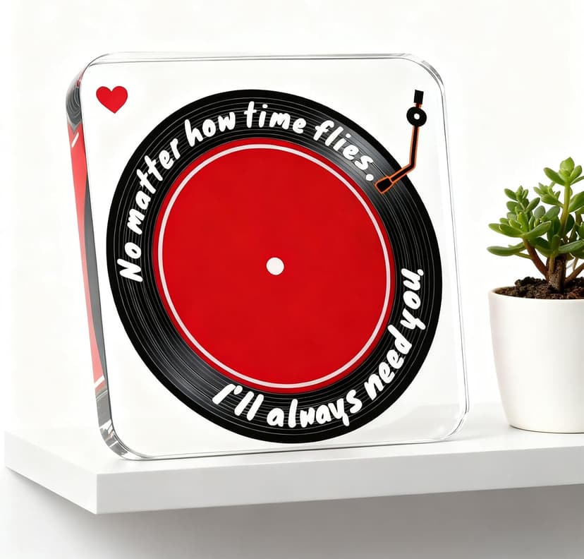 Heartwarming Gift for Husbands, Boyfriends, Couples & Retro-Style Fans, Ideal for Valentine's Day, Birthdays, Christmas, Anniversaries & Home Décor - Romantic Vinyl Record Acrylic Decor(Black and red)