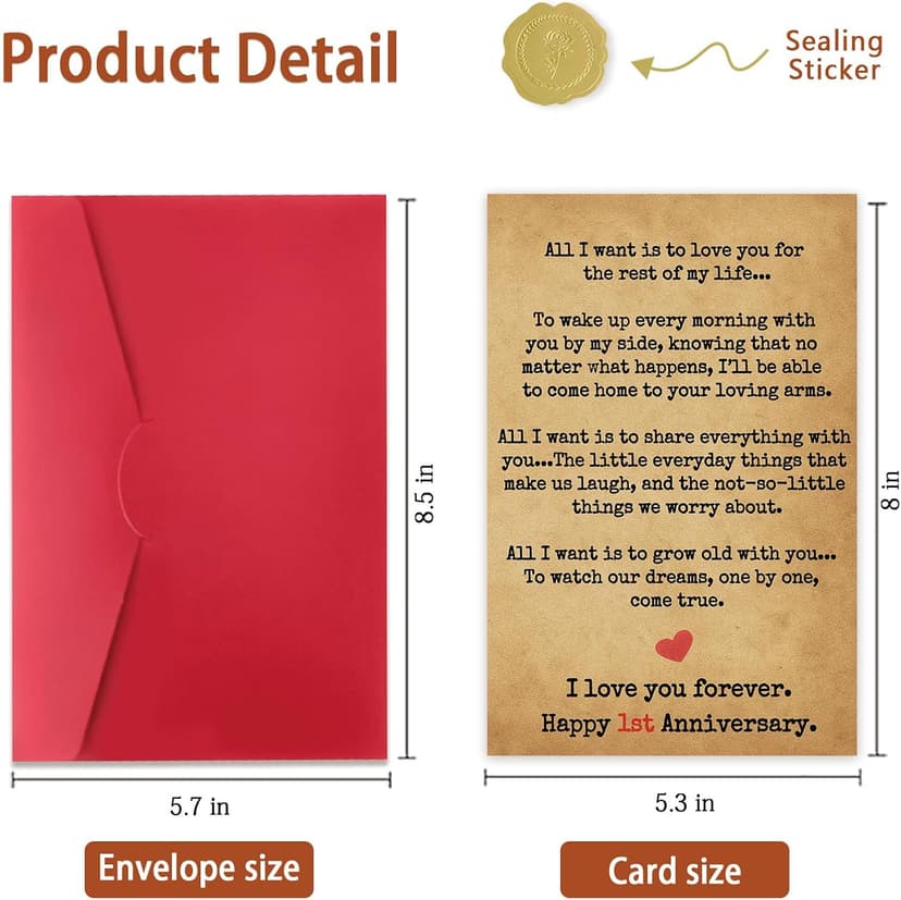 Romantic 1 Year Anniversary Card and Gift Ideas for Boyfriend, Girlfriend, Husband, Wife, Men & Women – 1st Year “Love Letter” Vintage Style – Heartfelt Present for First Anniversary