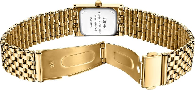 BOFAN Gold Watches for Women Luxury Ladies Quartz Wrist Watch with Stainless Steel Bracelet,Waterproof,Casual Fashion Square Dial.Band Adjustment Tool Included