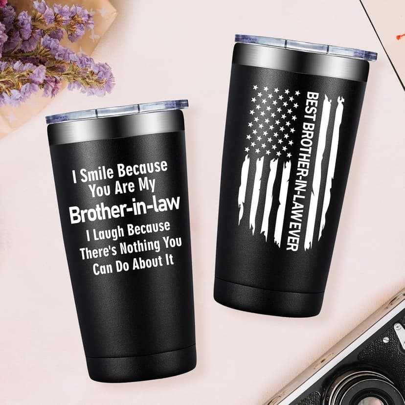 Grifarny Brother in Law Gifts - Brothers in Laws Christmas Gifts - Fathers Day, Birthday Gift for Brother in Law - I Smile Because You're My Brotherinlaw Tumbler Cup 20oz