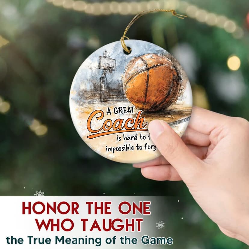 Basketball Coach Appreciation Gifts 2025 - Basketball Coach Christmas Ornament, Ceramic Sports Ornaments for Christmas Tree, Thank You Gifts for Mentor from Basketballs Athletes Team