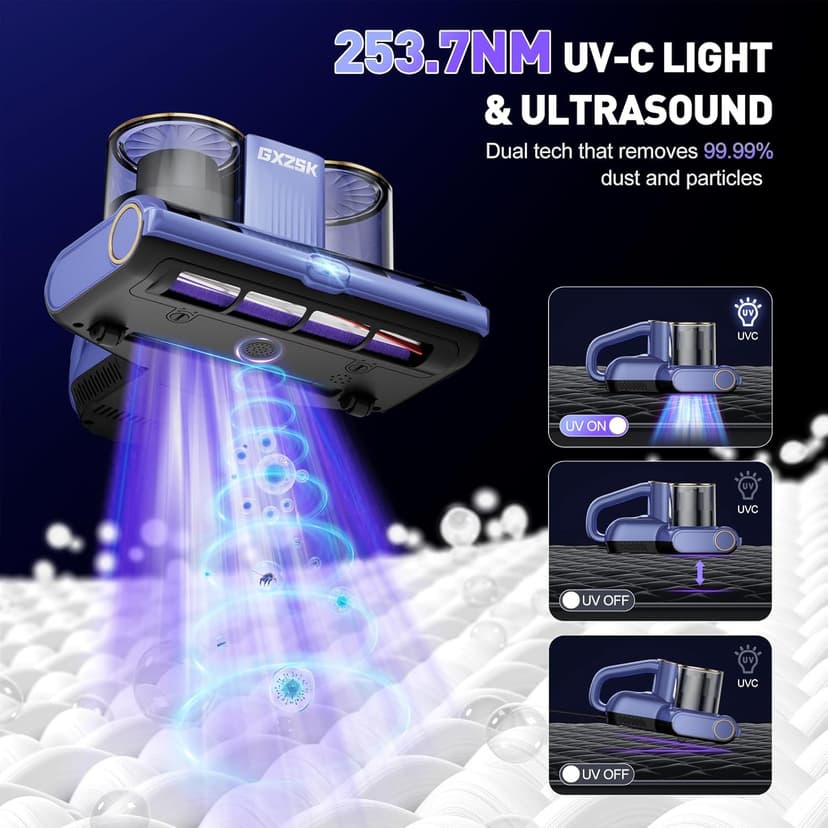 Mattress Vacuum Cleaner, 16kPa Bed Vacuum Cleaner with 253.7nm UV-C Light, Ultrasonic & 140℉ Heating, Dual Cup & Widen Suction Port Handheld Vacuums for Bed, Sofa, Couch, Crib (500W, Corded)