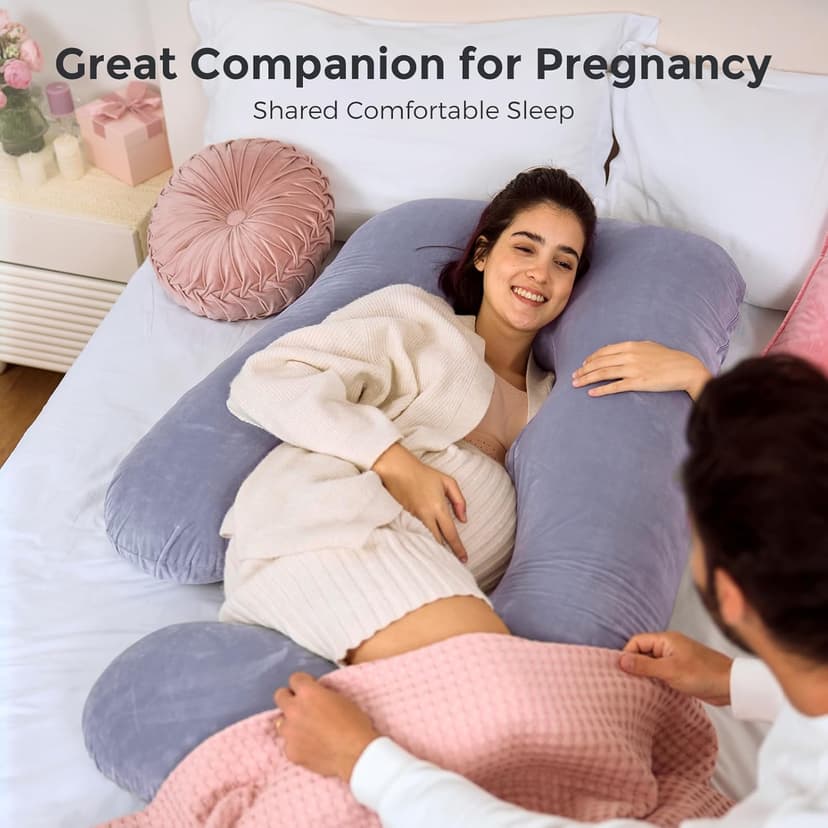 Momcozy Pregnancy Pillows for Sleeping, U Shaped Full Body Maternity Pillow with Removable Cover - Support for Back, Legs, Belly, HIPS for Pregnant Women, 57 Inch Pregnancy Pillow for Women, Grey