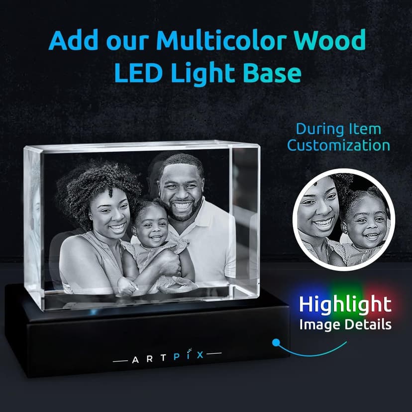 ArtPix 3D Crystal Photo, Personalized Gifts for Women, Wife, Her, Him, Men, Husband, Grandma, Great Customized Gift With Your Own Photo, Custom Glass 3D Laser Etched Picture Wedding