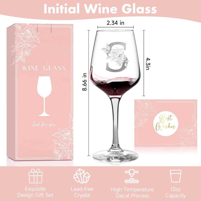 Monogrammed Wine Glass Gifts for Women, Personalized A-Z Wine Glass, Custom Gifts for Women, Unique Birthday Christmas Mother's Day Gift for Her, Mom, Wife, Friends