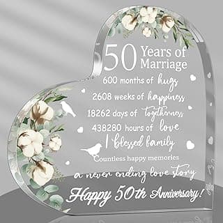 Yulejo Wedding Gift for Her: 50th Anniversary Keepsake Acrylic Heart Decor (White, 15.1 x 15.1 x 1.4 cm / 5.9 x 5.9 x 0.55 inches)